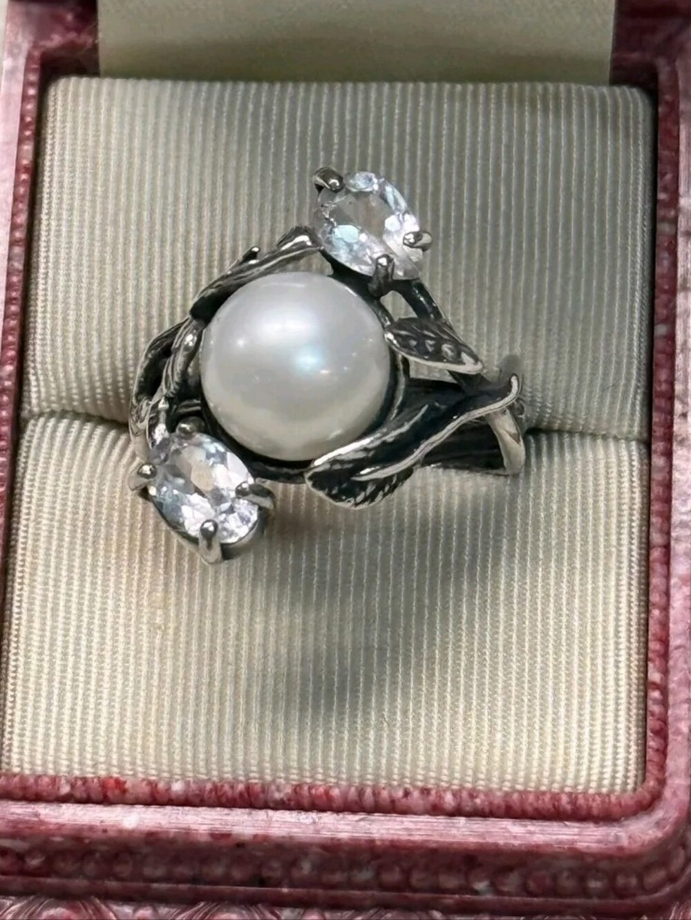 OR PAZ Sterling Silver Pearl & White Topaz Israel Ring SZ 8